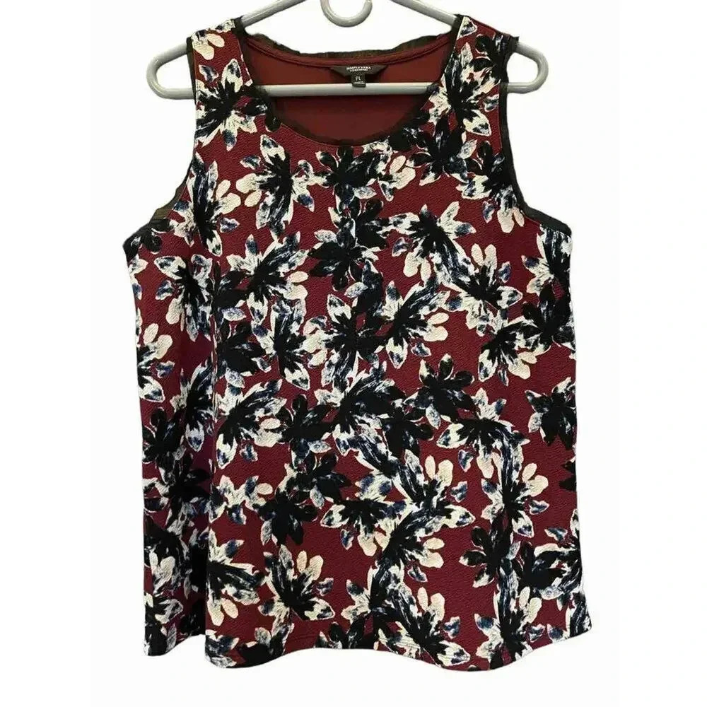 Simply Vera Vera Wang Petite Large Burgundy Black‎ Floral Sleeveless Blouse